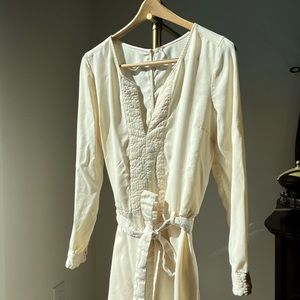 free people long sleeve jumpsuit with belt tie - cream - medium